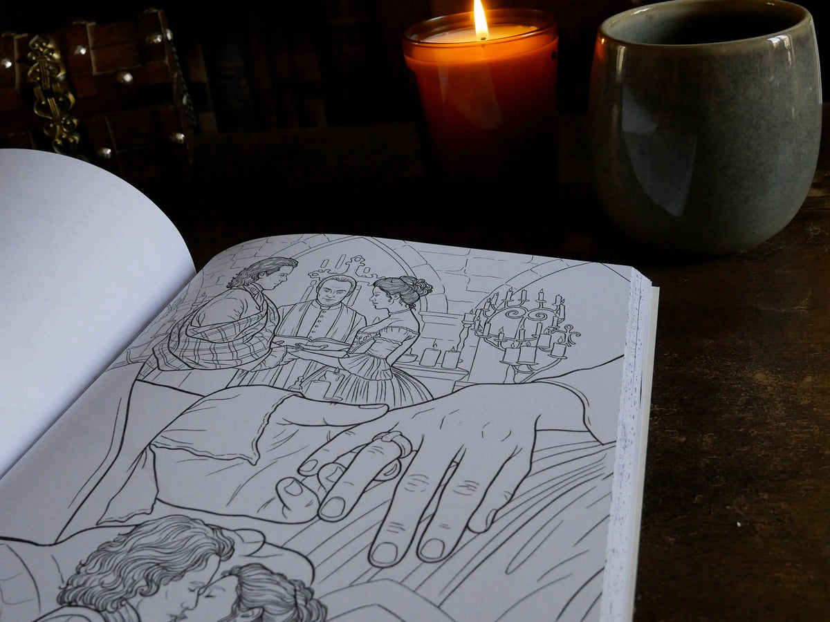 Duo papier + numérique | Livres de coloriage romantique pour adultes-Écosse du XVIIIe siècle (Précommande) Le Grimoire de Geillis