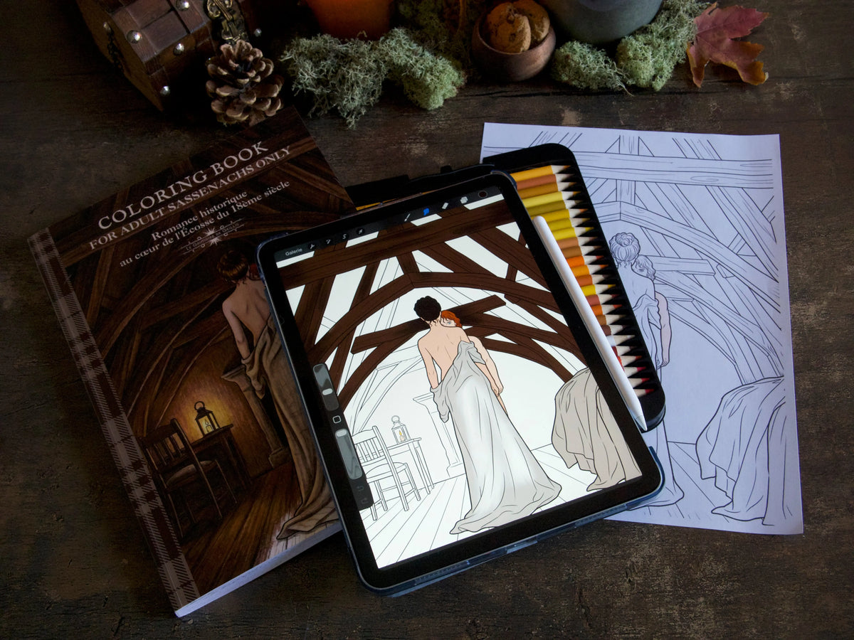 Duo papier + numérique | Livres de coloriage romantique pour adultes-Écosse du XVIIIe siècle (Précommande) Le Grimoire de Geillis