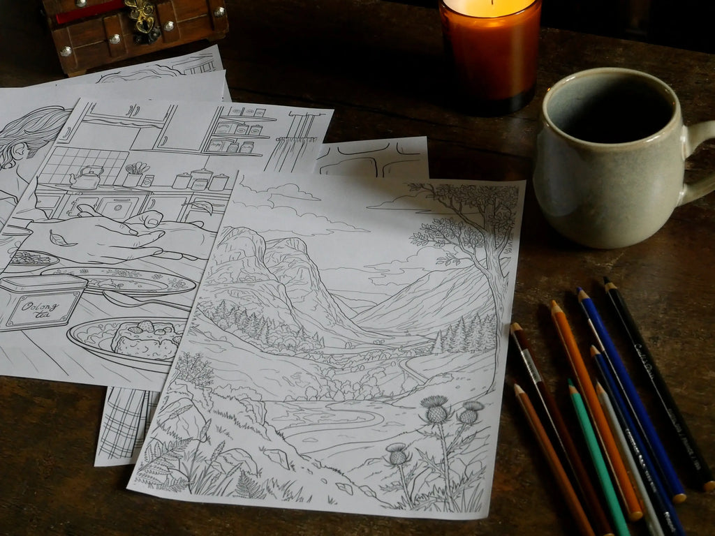 Duo papier + numérique | Livres de coloriage romantique pour adultes-Écosse du XVIIIe siècle (Précommande) Le Grimoire de Geillis